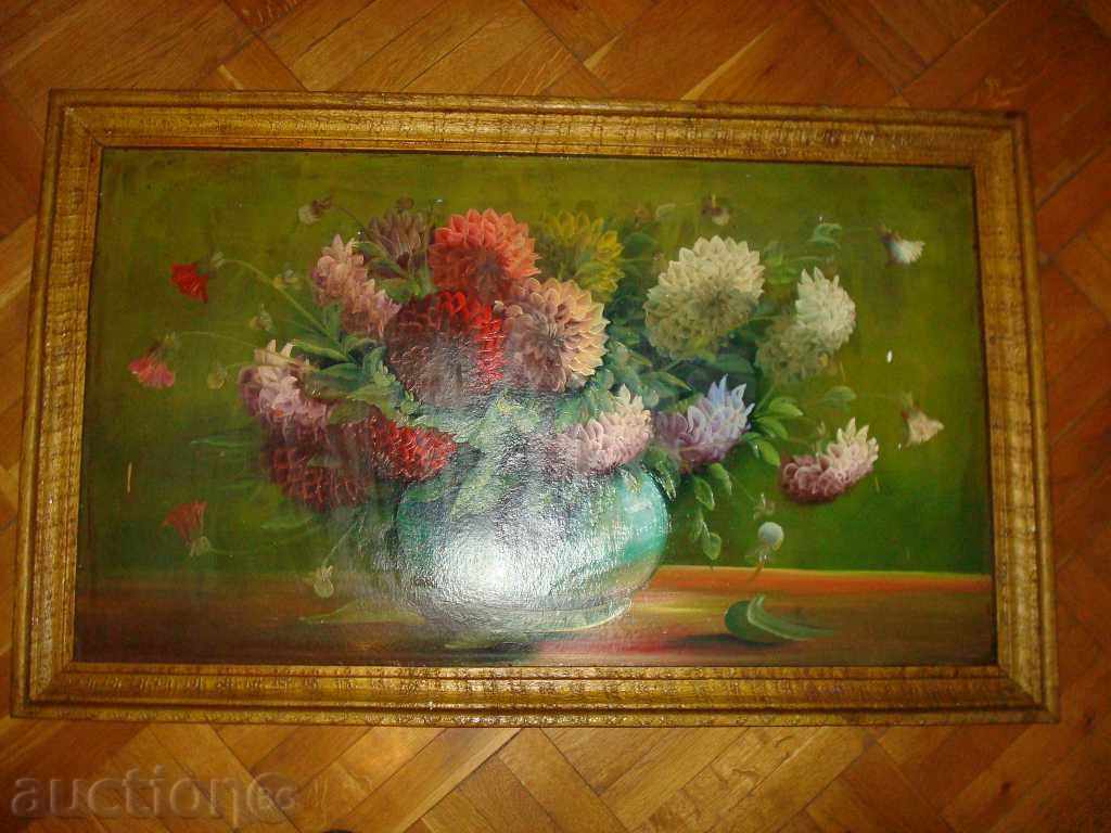 Painting, old, oil "Dahlia, Gergini" with a size of 1060х650mm.