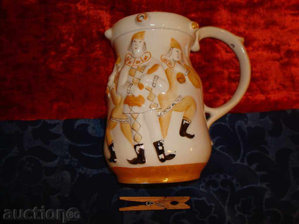 Jug, Large, old, painted with Harlequins. Markov