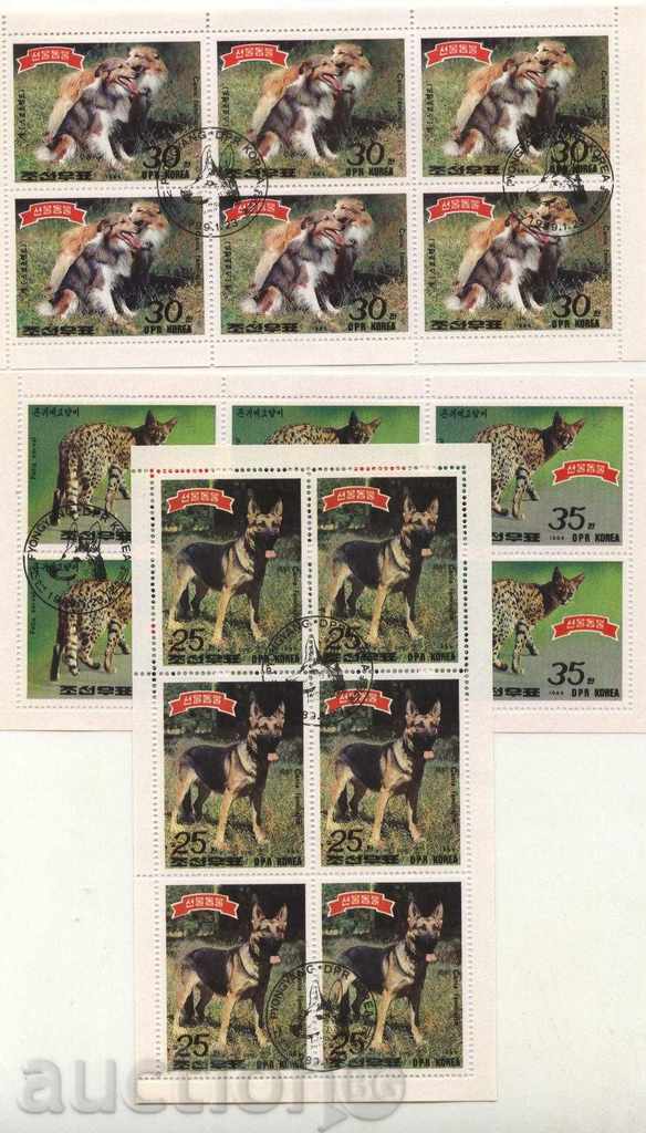 Клеймовани марки  Кучета и Котка 1989 от Северна Корея