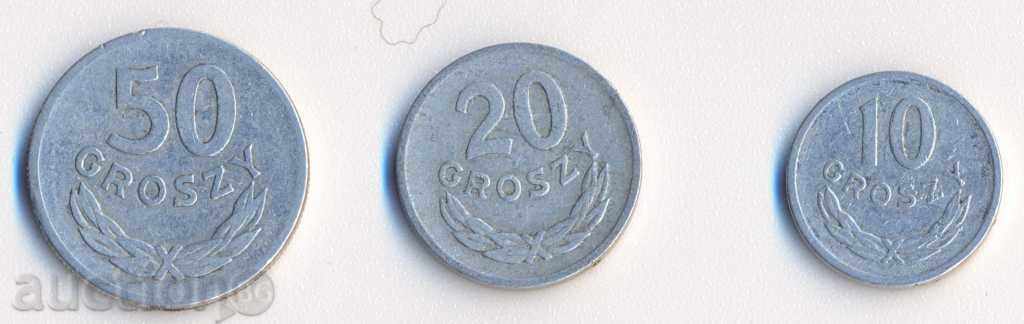 Полша, лот от 3 различни монети от 1949 година