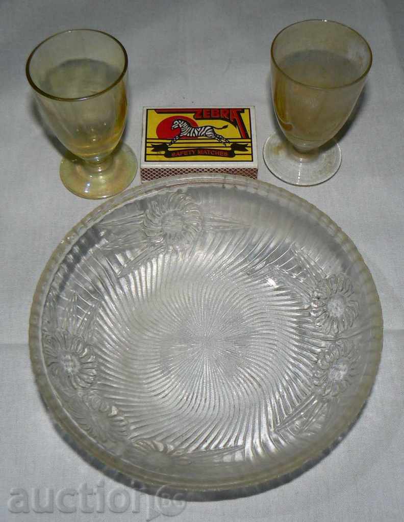 Стара стъклена чинийка + бонус