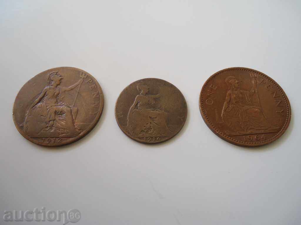 ЛОТ монети 1/2 пени 1916,1 пени 1912,1964