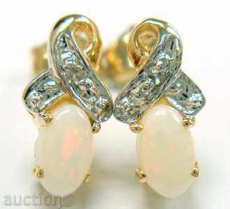 Χρυσά σκουλαρίκια με φυσικά διαμάντια και opals
