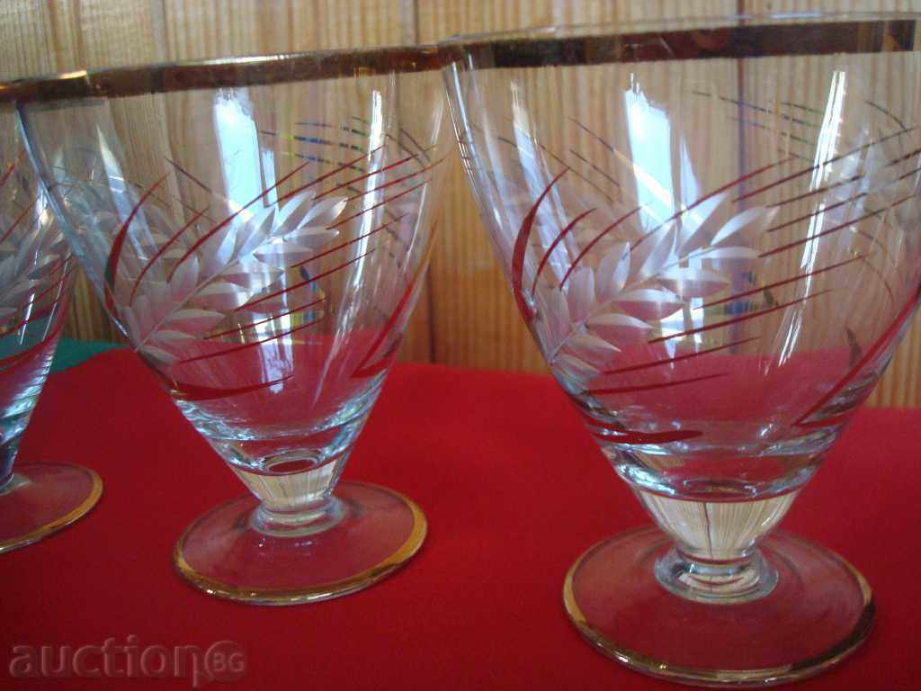 Glasses 3 pieces, thin glass, engraved with ears of wheat.