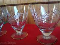 Cups 3 pieces, thin glass engraved with wheat classes.