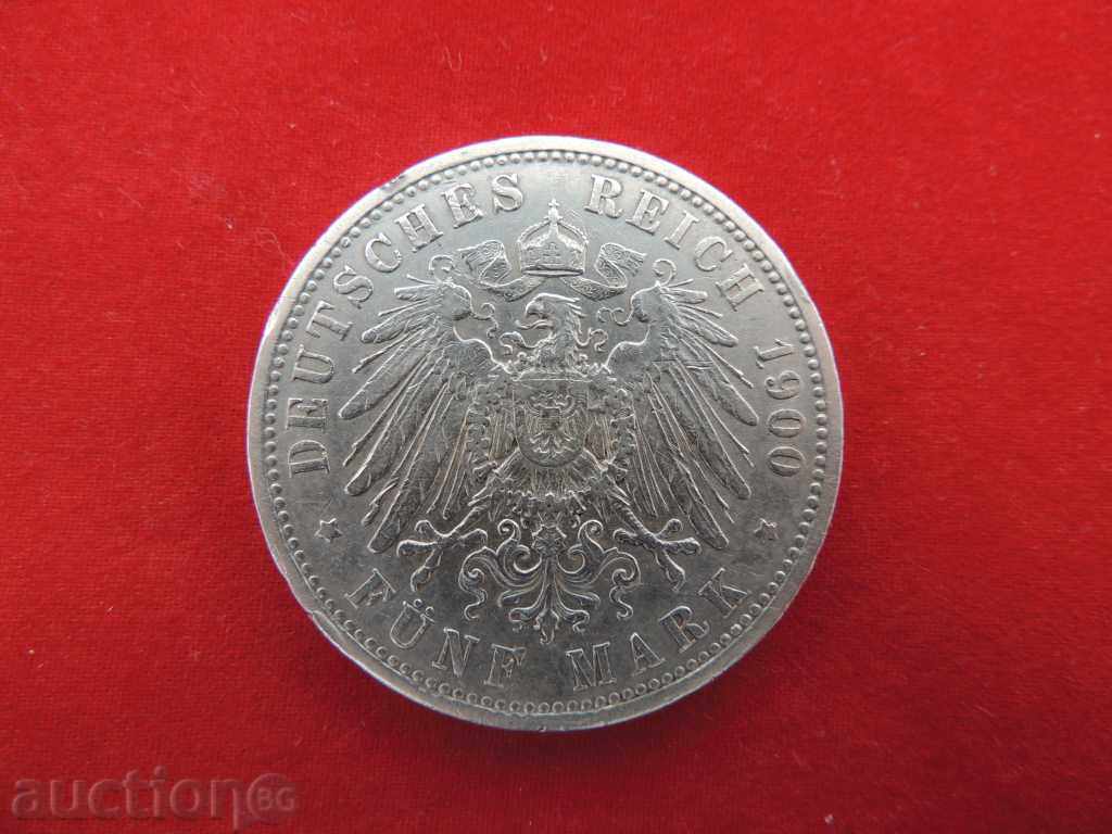 5 марки 1900 г. Hessen / Германия сребро-РЯДКА- NO CHINA
