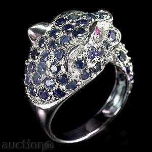 LUXURY SILVER RING TIGER WITH NATURAL RUBBERS AND SAPPHIRE with price 322.00 BGN | € 164.64 LUXURY SILVER RING TIGER WITH NATURAL RUBBERS AND SAPPHIRE with price 322.00 BGN | € 164.64