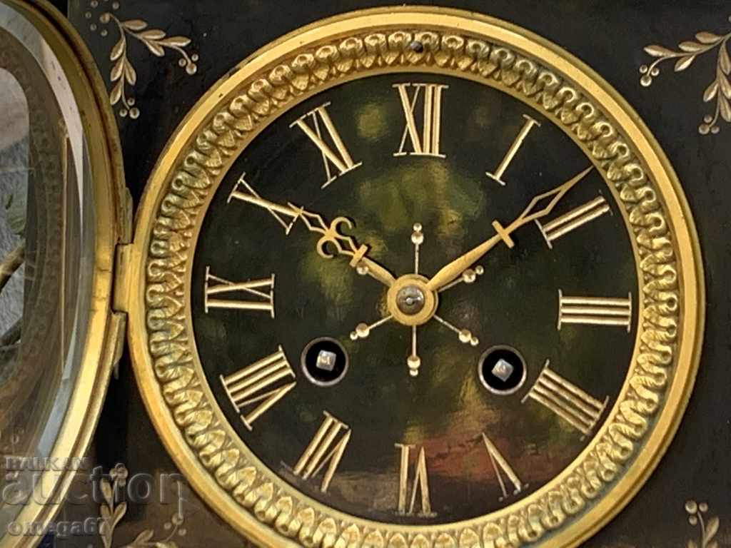 Fireplace clock made of black onyx and bronze with gilding! - 7