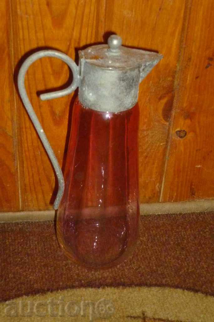 Стара каничка - метал и стъкло, кана, чаша, ваза