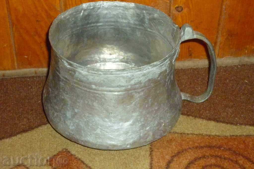 Old tinned kettle, pit, copper, kettle, blue, kettle