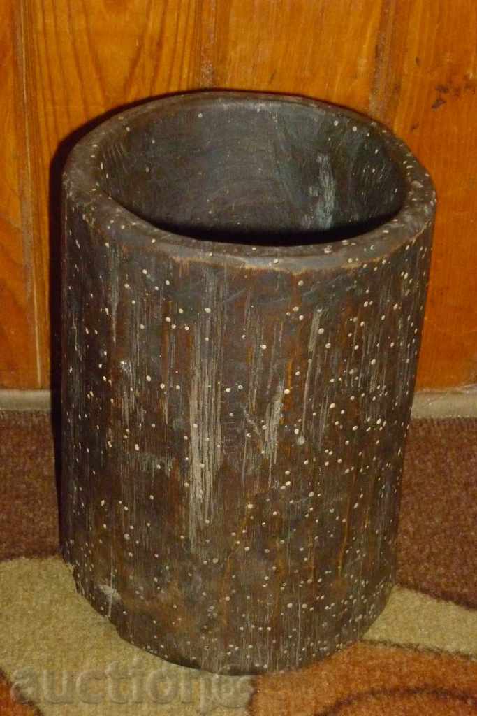 Old wooden mortar, mortar, chuck, wooden, crank, bucket