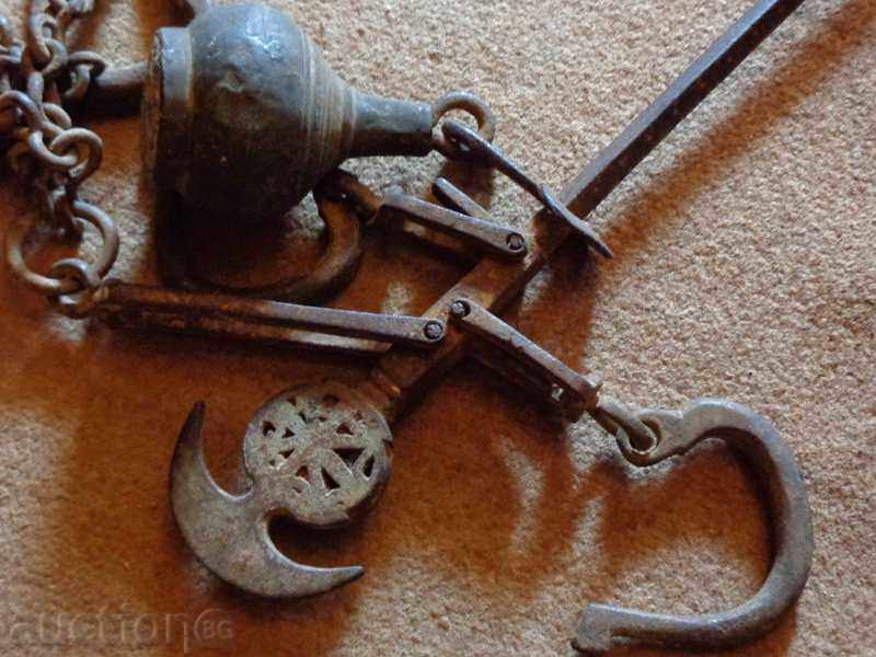 Auction Ottoman scales with top, scale, weights, wrought iron Auction Ottoman scales with top, scale, weights, wrought iron