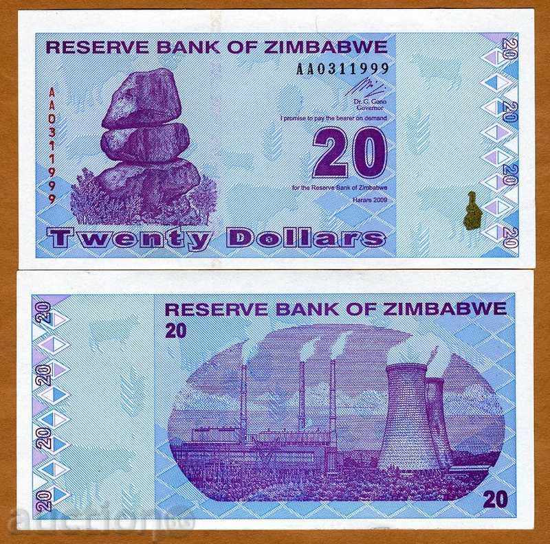+++ Zimbabwe 20 Dollars P 95 2009 UNC +++