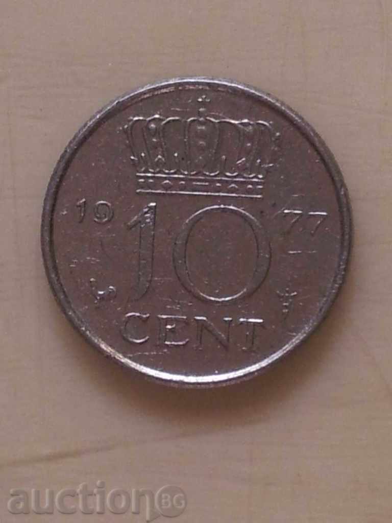 10 cenți, Țările de Jos, 1977.