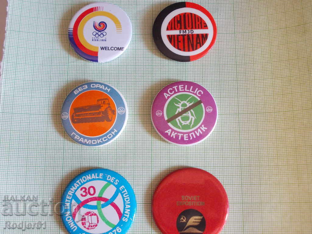 badges - metal, caps 6 pcs