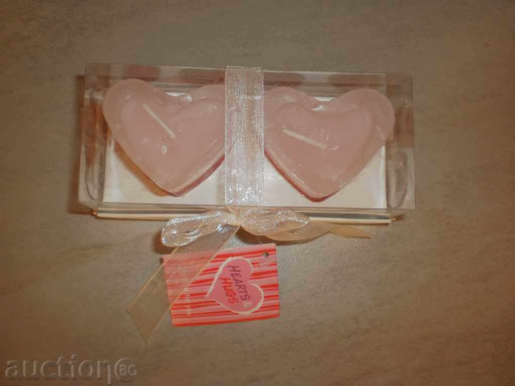 Luxurious set of two candles-hearts, new