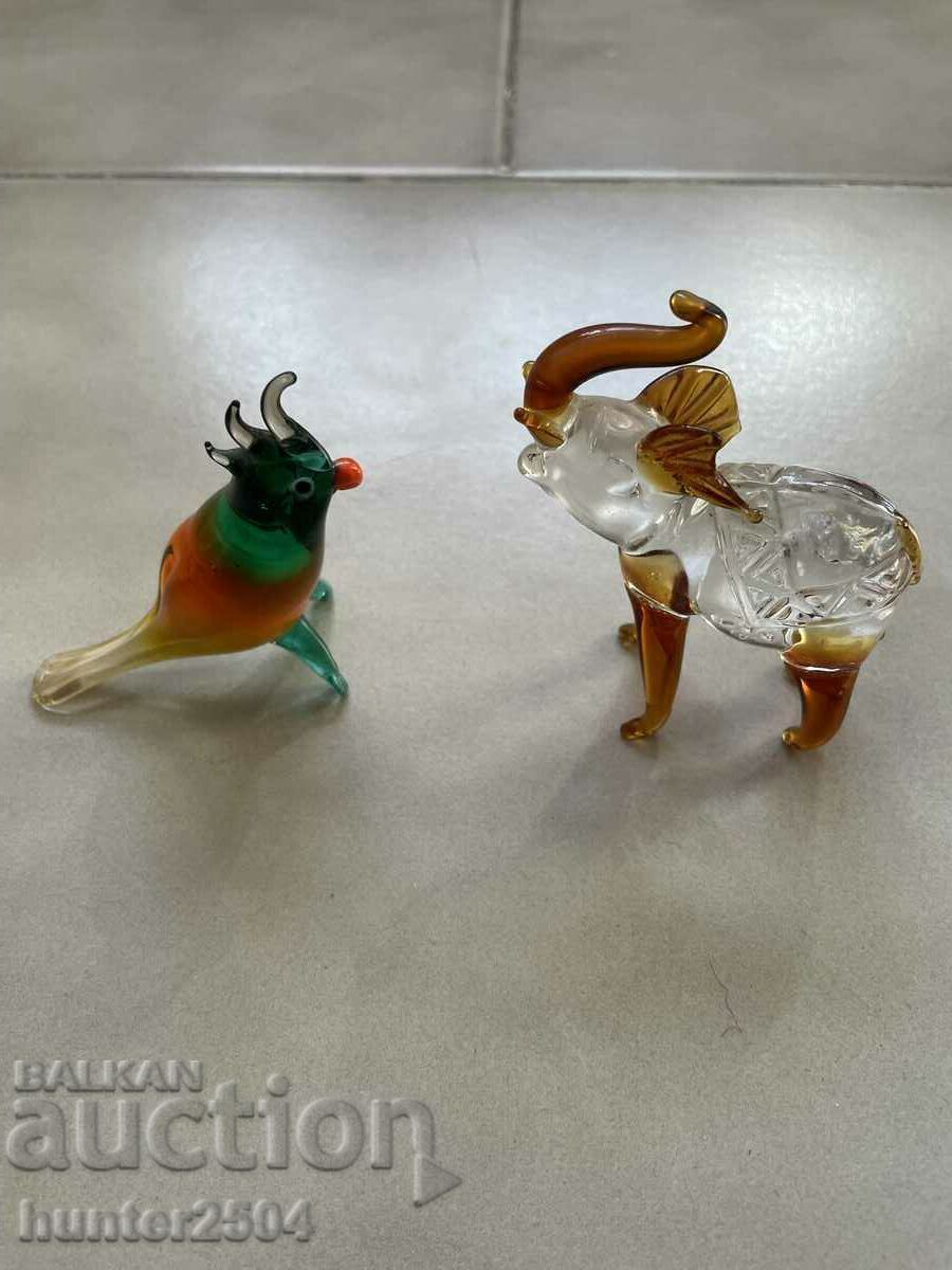 Parrot and elephant - glass, 6/7 cm and 7/7 cm