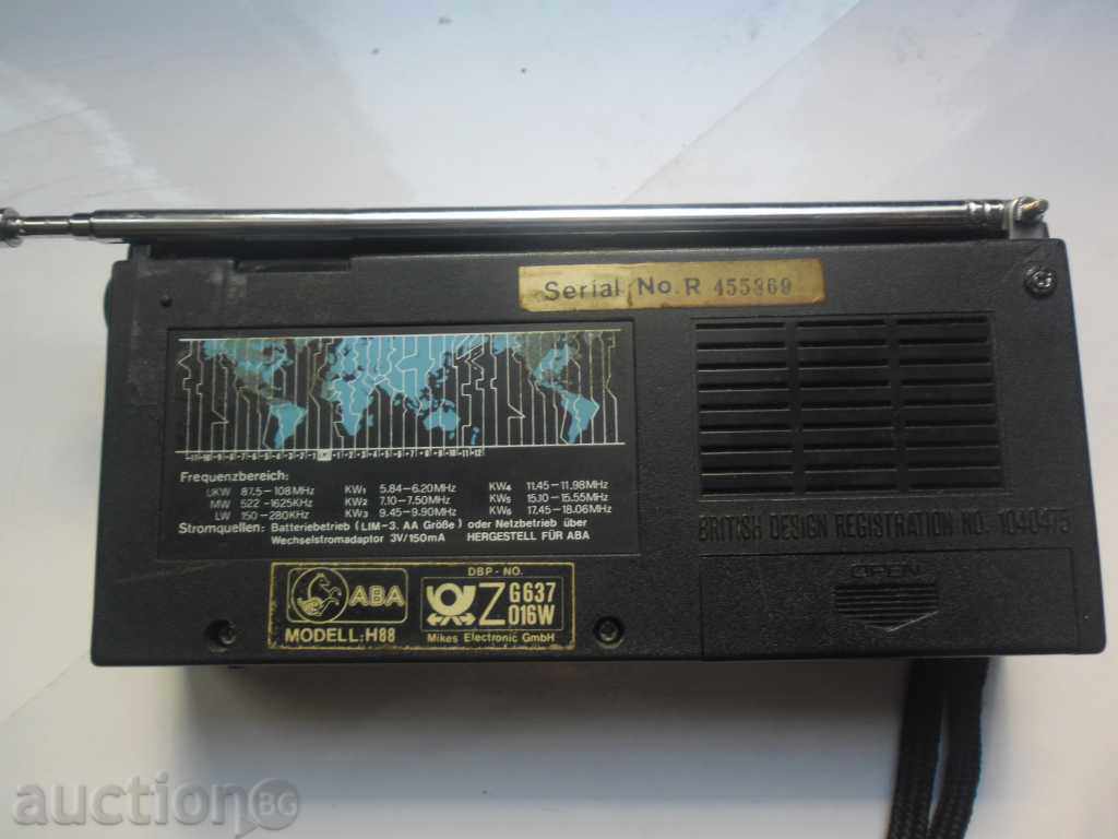 Auction TRANSISTOR-Weltempfänger mono, 9 Bereiche, von ABA, Type H-88 Auction TRANSISTOR-Weltempfänger mono, 9 Bereiche, von ABA, Type H-88