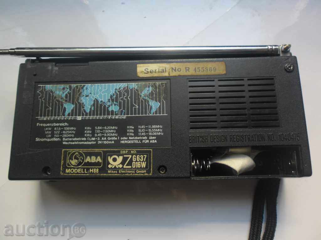 Delivery of TRANSISTOR-Weltempfänger mono, 9 Bereiche, von ABA, Type H-88 Delivery of TRANSISTOR-Weltempfänger mono, 9 Bereiche, von ABA, Type H-88