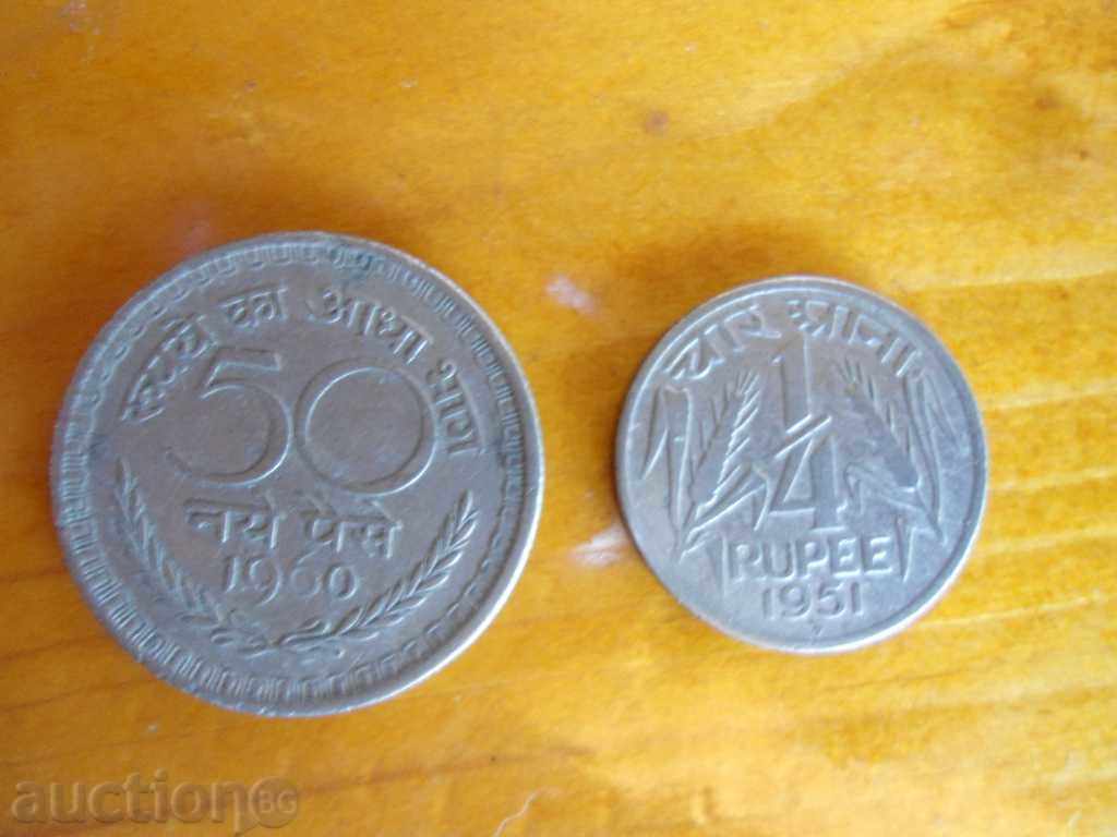ИНДИЯ  ЛОТ  2 монети 1951 год. и 1960 год.