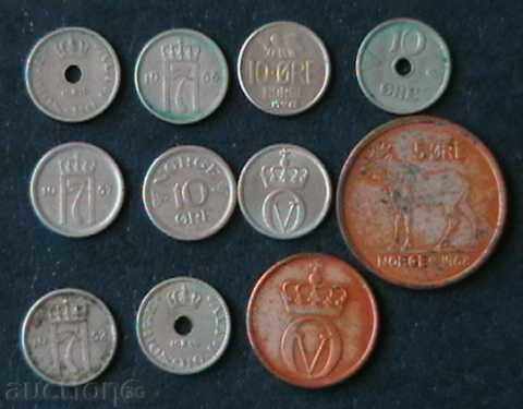 Lot de 11 monede 1925-1968, Norvegia