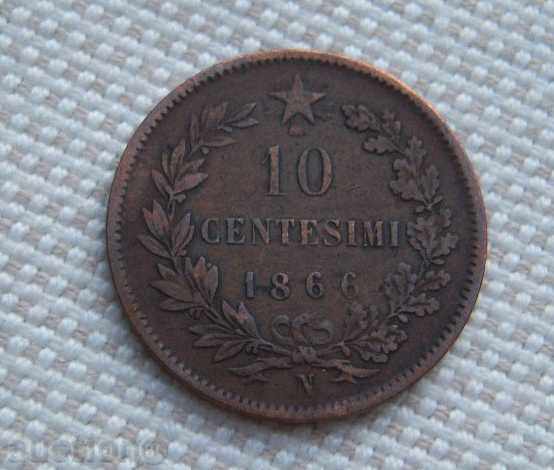 10 чентесими 1866 г.  Италия.