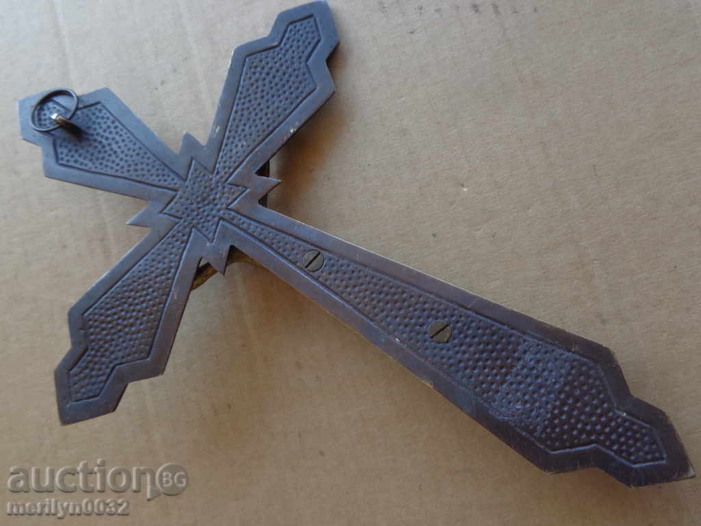Auction Cross with a bronze icon, bible, gospel, religion Auction Cross with a bronze icon, bible, gospel, religion