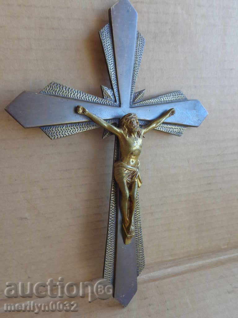 Cruce cu icoana crucifix de bronz, biblie, evanghelie, religie