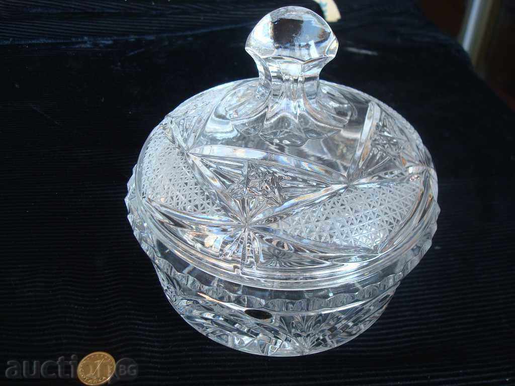 Sugar Bowl, cutie bomboană vechi din sticlă cristal cu plumb