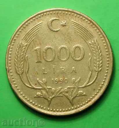1000 liras Turcia 1990