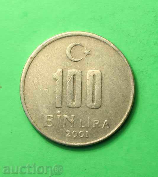 100 liras Turcia 2001
