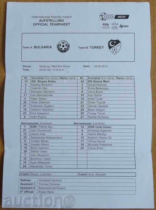 Foaia echipei de fotbal Turcia-Bulgaria, Salzburg - 2012