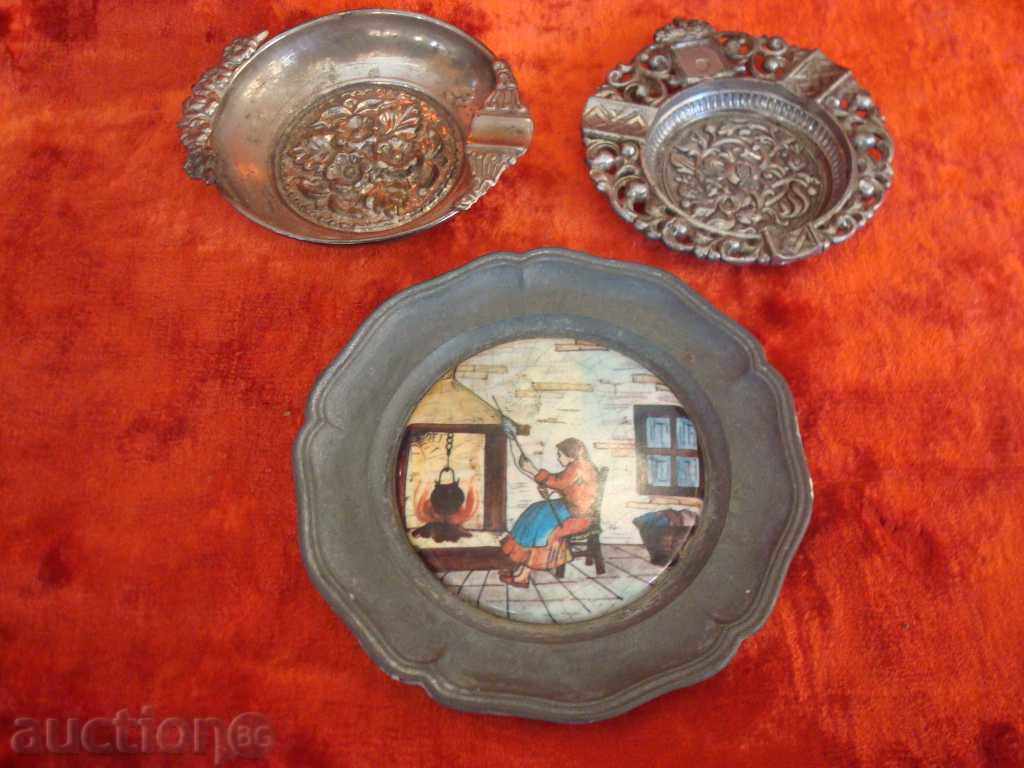 Metal ashtrays. Heavy white metal, art,