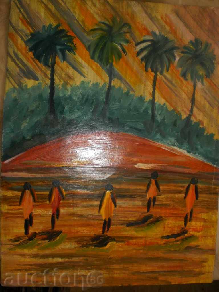 Auction On a beach in Africa-painting oil Auction On a beach in Africa-painting oil