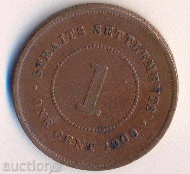Straits Settlements 1 cent 1900 year