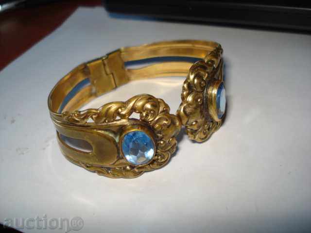 antique brass blue bracelet