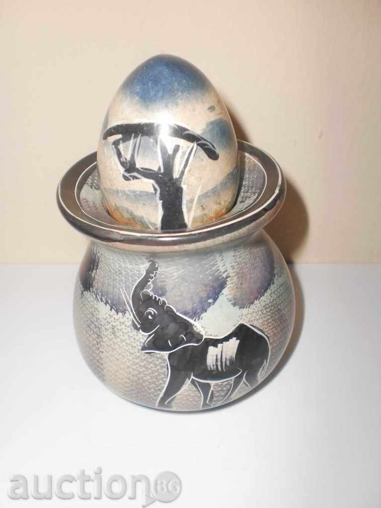Decorative egg with tray made of soapstone