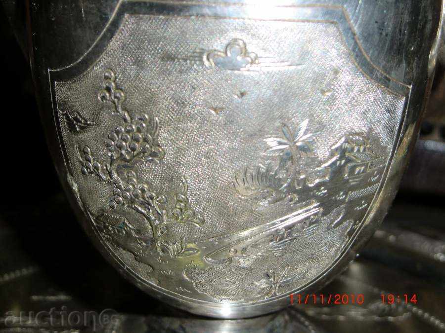 Tray 6 aces and decanter / silver plated / marked / PLI / - 5