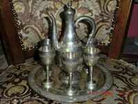 Tray 6 aces and decanter / silver plated / marked / PLI /