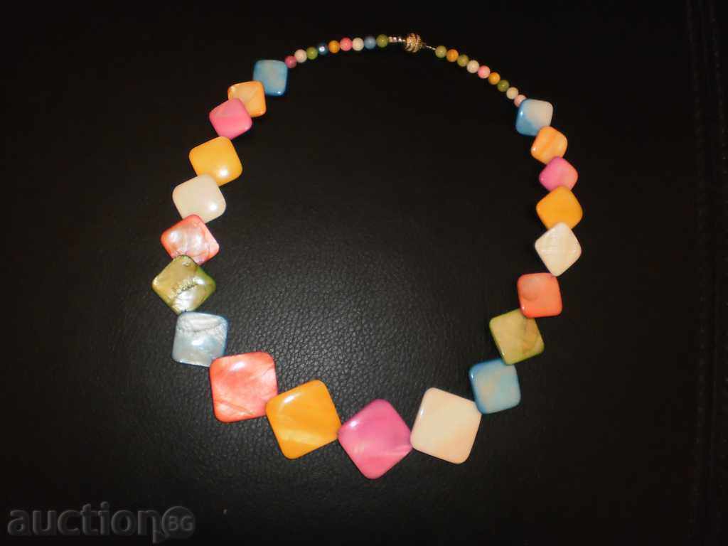 Necklace of natural multi-colored mother of pearl square shape with price 25.00 BGN | € 12.78
