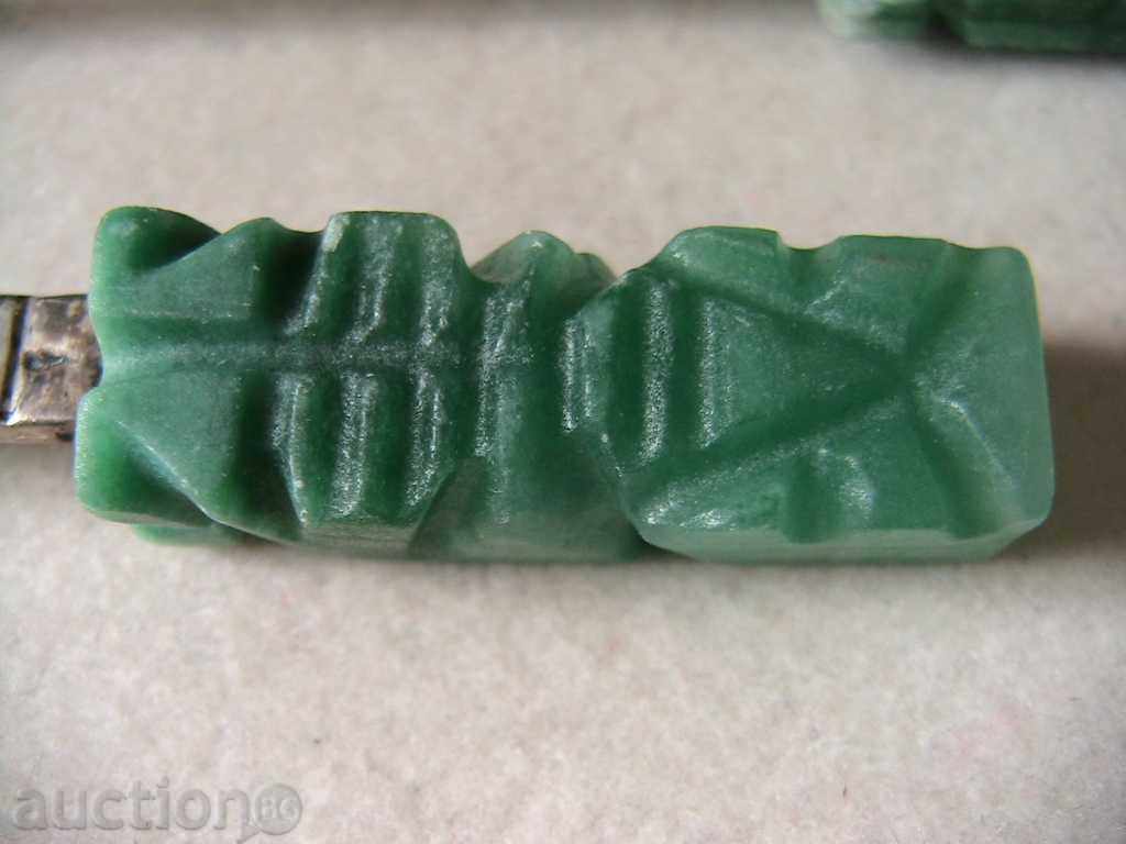 Auction  4 pcs SILVER LUGGAGE, MEXICO, SILVER 925, natural NEFRIT