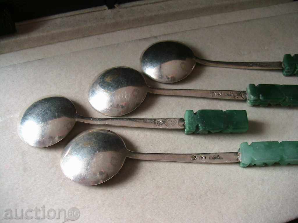 4 pcs SILVER LUGGAGE, MEXICO, SILVER 925, natural NEFRIT - 5