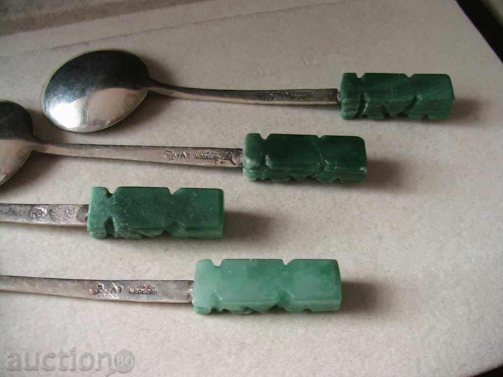 4 pcs SILVER LUGGAGE, MEXICO, SILVER 925, natural NEFRIT - 6