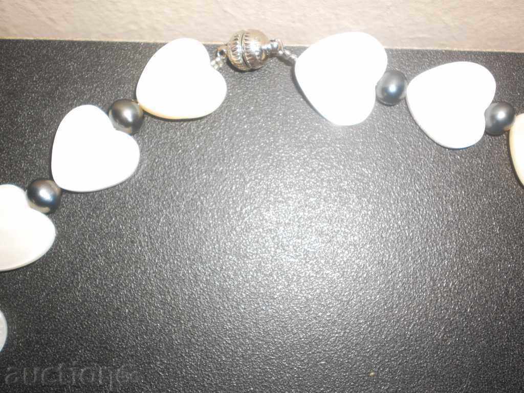 Necklace from natural white mother of pearl - heart and black pearls with price 39.00 BGN | € 19.94 Necklace from natural white mother of pearl - heart and black pearls with price 39.00 BGN | € 19.94