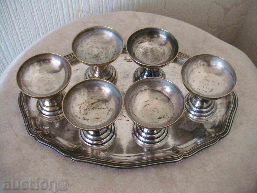 ANTIQUE SERVICE - TRAY with 6 pcs. CUPS, SILVER, Austria with price 227.00 BGN | € 116.06 ANTIQUE SERVICE - TRAY with 6 pcs. CUPS, SILVER, Austria with price 227.00 BGN | € 116.06