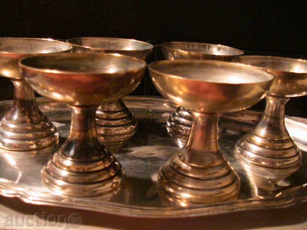 Auction ANTIQUE SERVICE - TRAY with 6 pcs. CUPS, SILVER, Austria Auction ANTIQUE SERVICE - TRAY with 6 pcs. CUPS, SILVER, Austria
