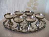 ANTIQUE SERVICE - TRAY with 6 pcs. CUPS, SILVER, Austria