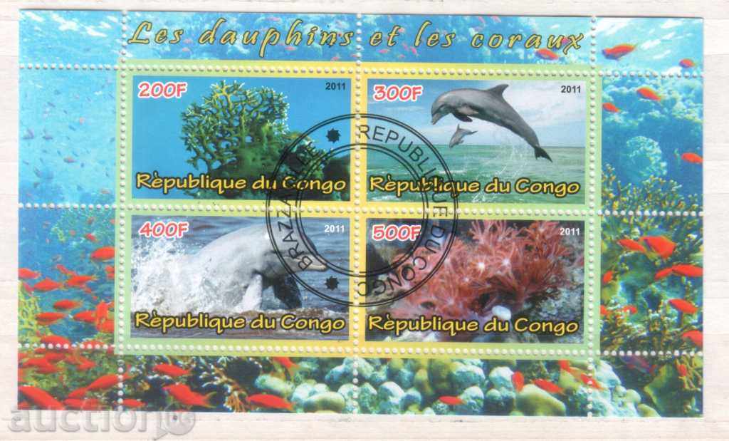 CONGO 2012 Fauna - Dolphin block of 4 brands
