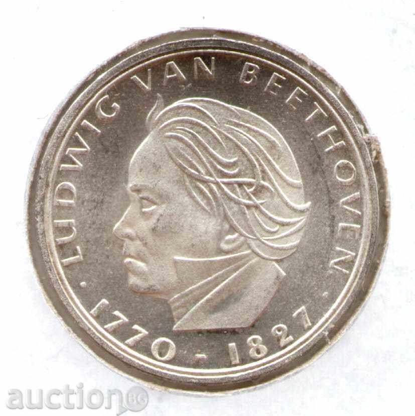 +Germania-5 Deutsche Mark-1970F-KM#127-Beethoven-argint