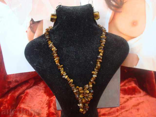 Necklace /41cm/, and Earrings and Bracelet from "Tiger's Eye".